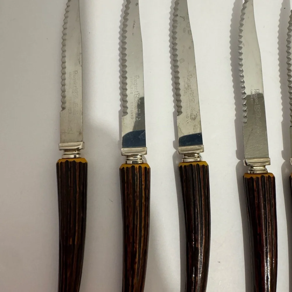 Serrated Knife Sheffield England Crown Crest Stainless Steel Resin Bone Set Of 6